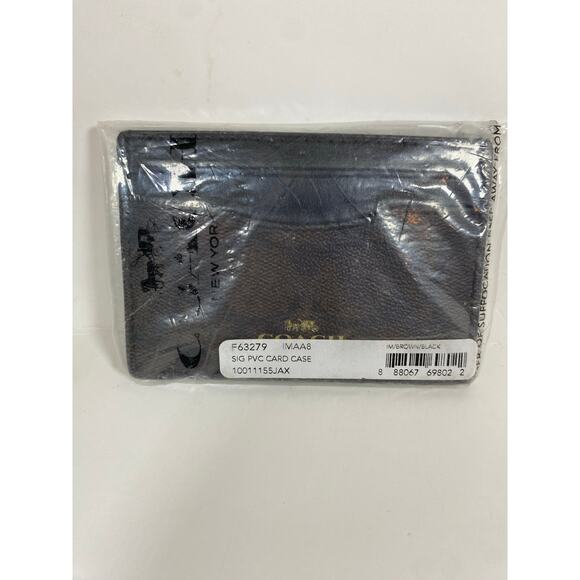 Coach Card Case Signature Canvas Leather Brown & Black NWT - Picture 4 of 6